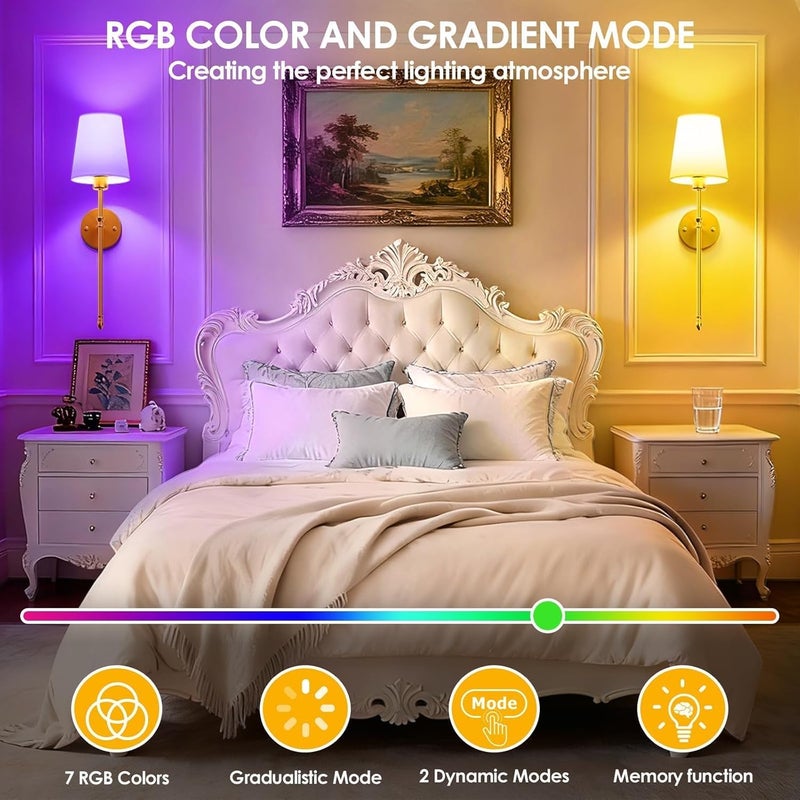 OCATO Battery Operated Wall Sconce: 10000mAh Wireless Wall Sconces Set of Two Rechargeable Lamp Dimmable Magnetic Lights with 7 RGB Colors and Remote Walls Decor for Bedroom Living Room Hallway - Image 4